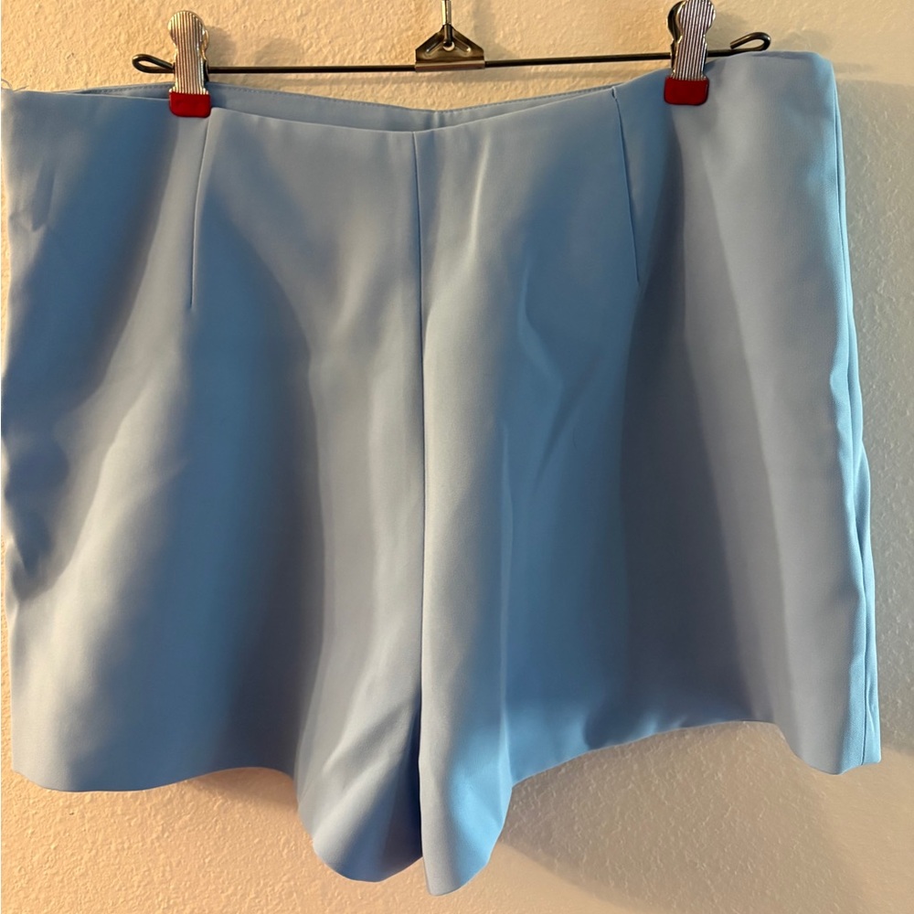 Zara Pale Blue High-Waist Tailored Shorts